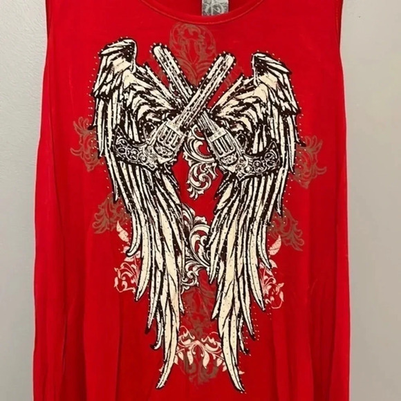 from Los Angeles | New Bus Stop red rhinestone angel wing tank top womens 2X NWT - Picture 1 of 10